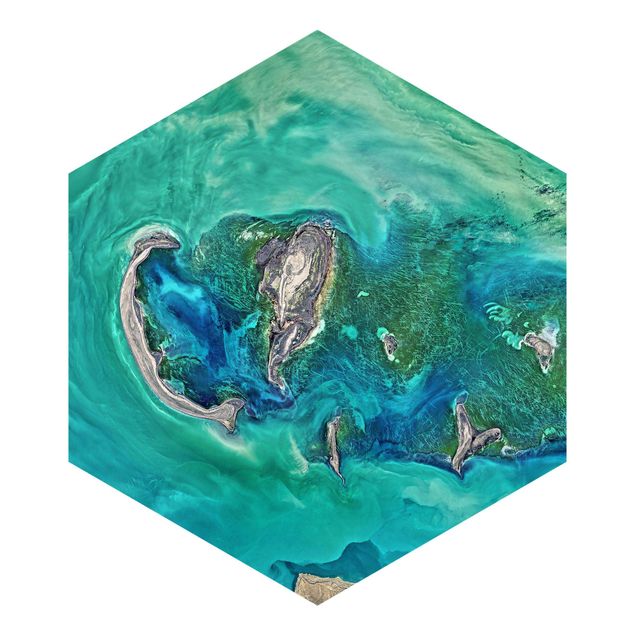 Hexagon Mustertapete selbstklebend - NASA Fotografie Kaspisches Meer