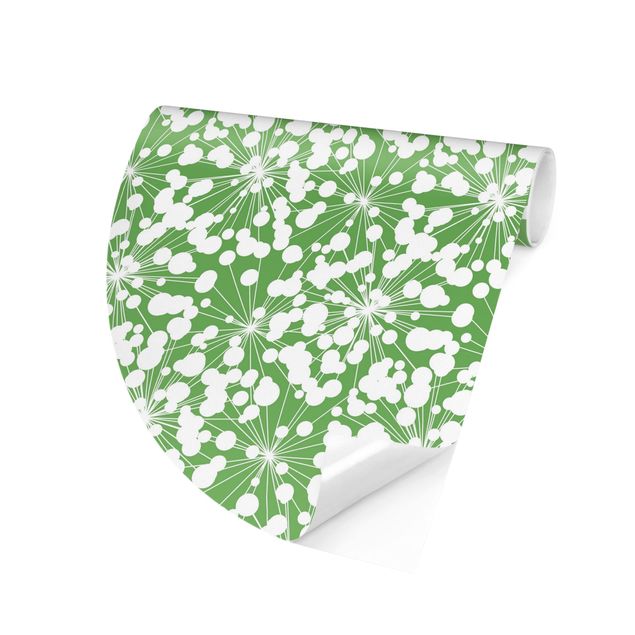 Runde Tapete selbstklebend - Natürliches Muster Pusteblume mit Punkten vor Grün