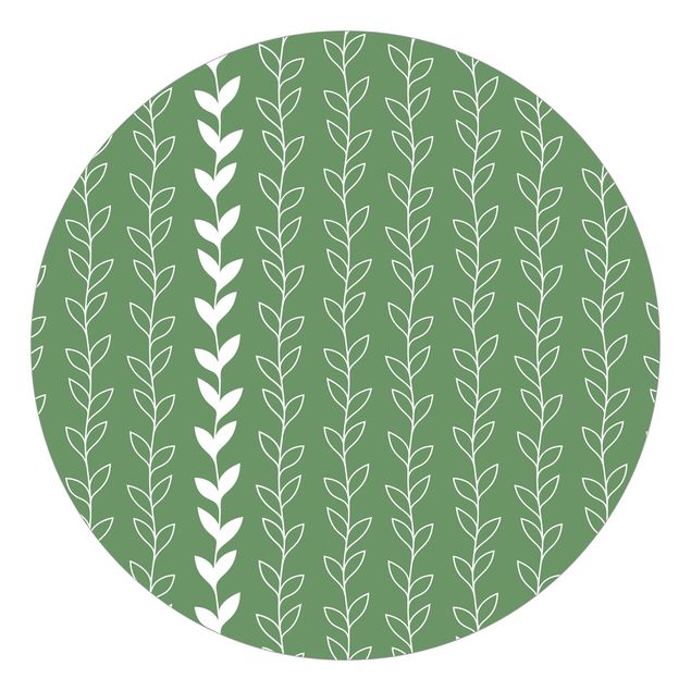 Runde Tapete selbstklebend - Natürliches Muster Rankenlinien auf Grün