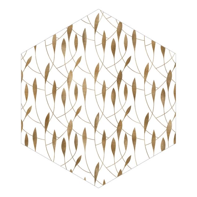 Hexagon Mustertapete selbstklebend - Natürliches Muster schwungvolle Blätter in Gold