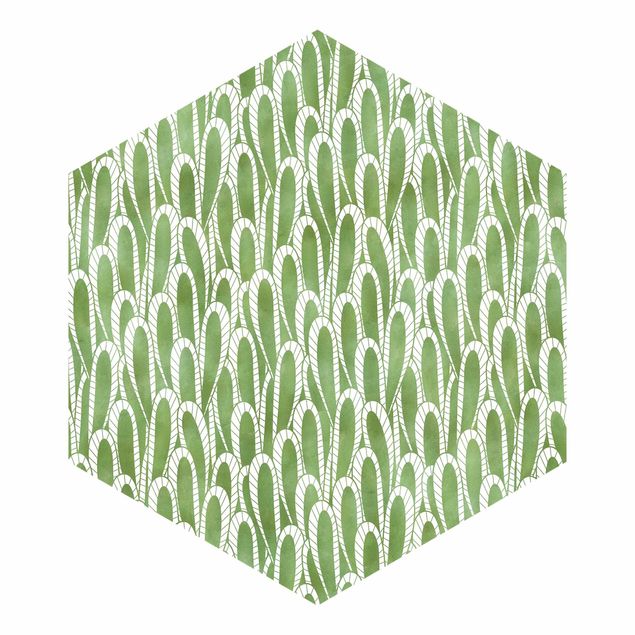 Hexagon Mustertapete selbstklebend - Natürliches Muster Sukkulenten in Grün