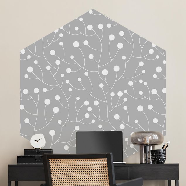 Hexagon Mustertapete selbstklebend - Natürliches Muster Wachstum mit Punkten auf Grau