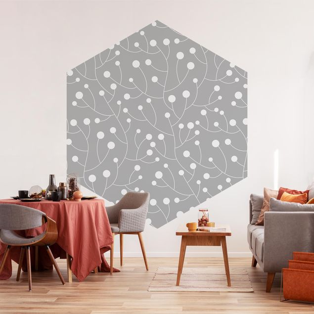 Hexagon Mustertapete selbstklebend - Natürliches Muster Wachstum mit Punkten auf Grau