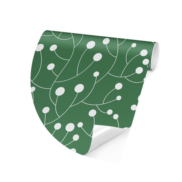 Runde Tapete selbstklebend - Natürliches Muster Wachstum mit Punkten auf Grün