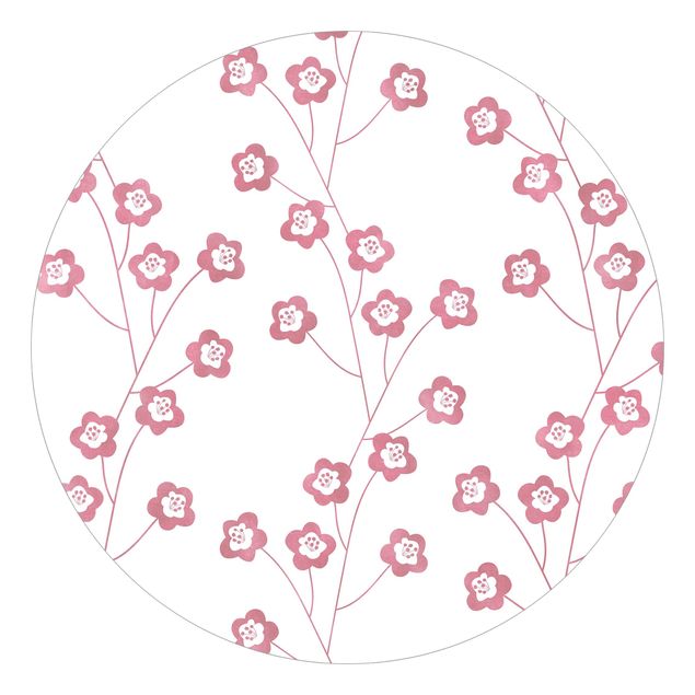 Runde Tapete selbstklebend - Natürliches Muster zarte Blumen in Rosa