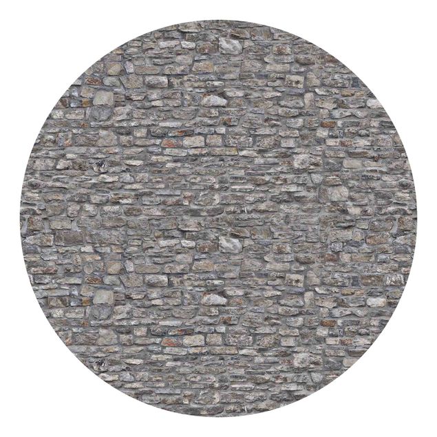 Runde Tapete selbstklebend - Naturstein Tapete Alte Steinmauer