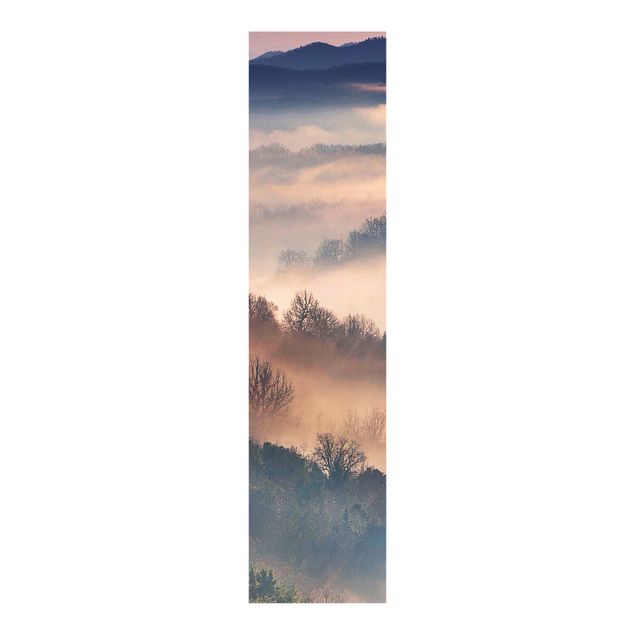 Schiebegardinen Set - Nebel bei Sonnenuntergang - 4 Flächenvorhänge