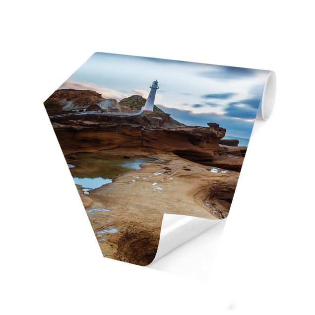 Hexagon Fototapete selbstklebend - Neuseeländischer Leuchtturm