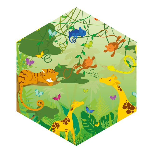 Hexagon Mustertapete selbstklebend - No.IS87 Dschungelspiel