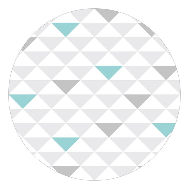 Runde Tapete selbstklebend - No.YK64 Dreiecke Grau Weiß Türkis