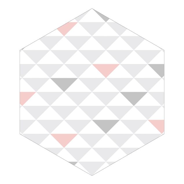 Hexagon Mustertapete selbstklebend - No.YK65 Dreiecke Grau Weiß Rosa