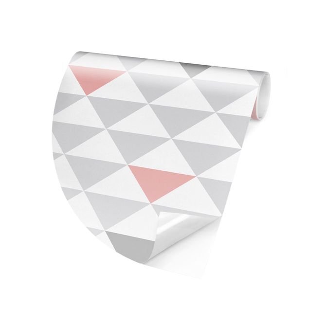 Runde Tapete selbstklebend - No.YK65 Dreiecke Grau Weiß Rosa