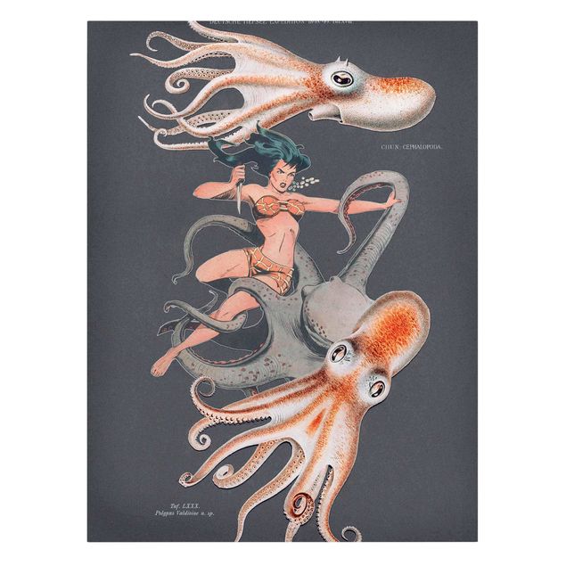 Leinwandbild - Nymphe mit Oktopussen - Hochformat 3:4
