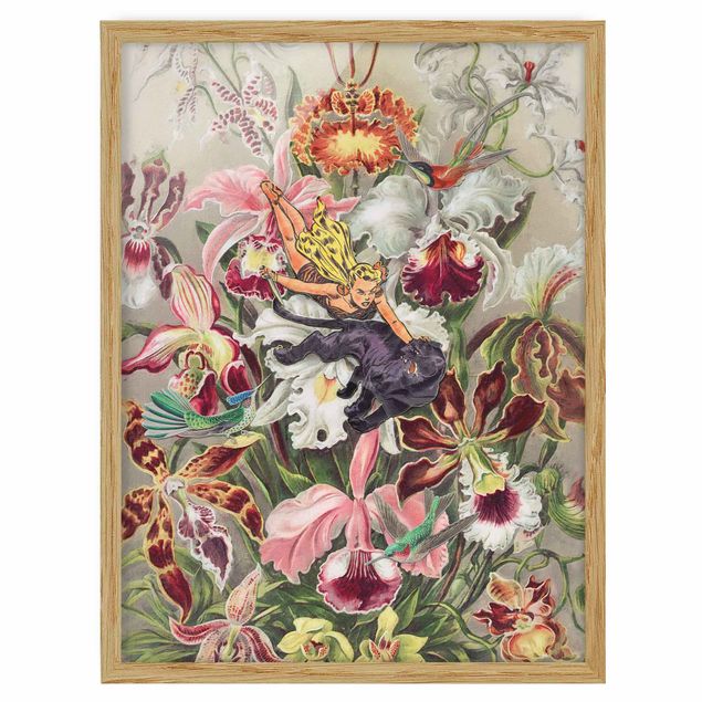Bild mit Rahmen - Nymphe mit Orchideen - Hochformat 3:4