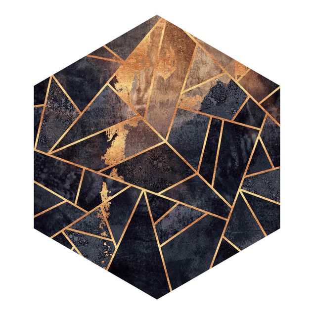 Hexagon Mustertapete selbstklebend - Onyx mit Gold