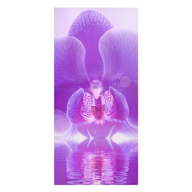 Magnettafel - Lila Orchidee auf Wasser - Blumenbild Memoboard Panorama Hoch