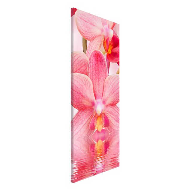 Magnettafel - Rosa Orchideen auf Wasser - Blumenbild Memoboard Panorama Hoch