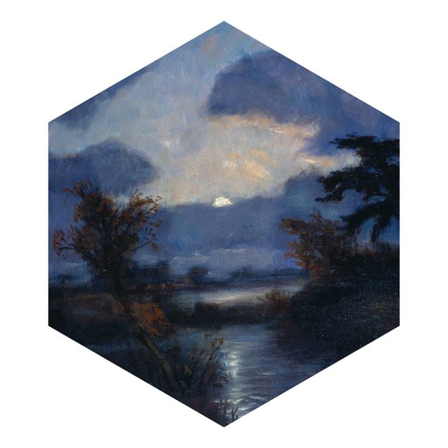 Hexagon Mustertapete selbstklebend - Otto Modersohn - Mondnacht im Teufelsmoor