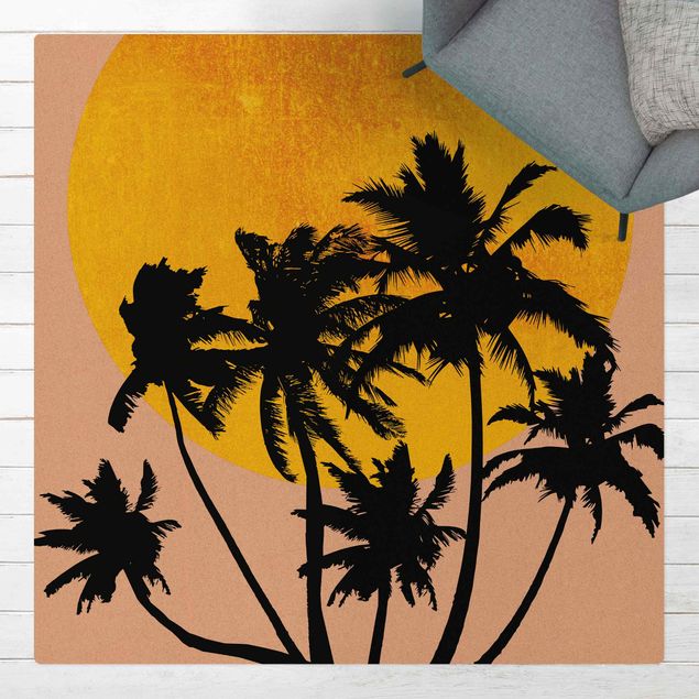 Teppich Dschungel Palmen vor goldener Sonne