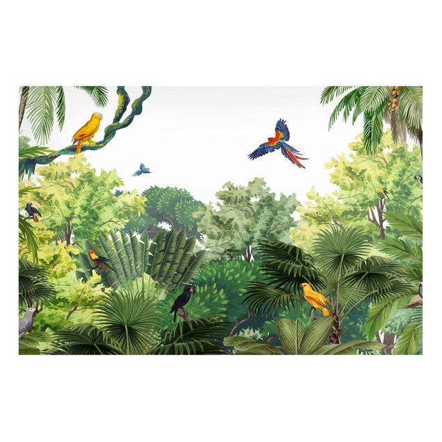 Magnettafel - Papageienparade im Dschungel - Memoboard Querformat