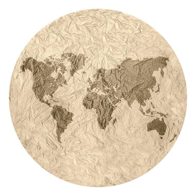Runde Tapete selbstklebend - Papier Weltkarte Beige Braun