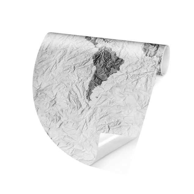 Runde Tapete selbstklebend - Papier Weltkarte Weiß Grau