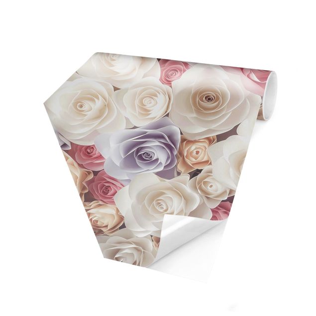 Hexagon Mustertapete selbstklebend - Pastell Paper Art Rosen