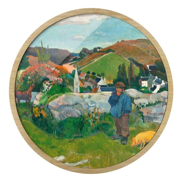 Rundes Gerahmtes Bild - Paul Gauguin - Der Schweinehirt