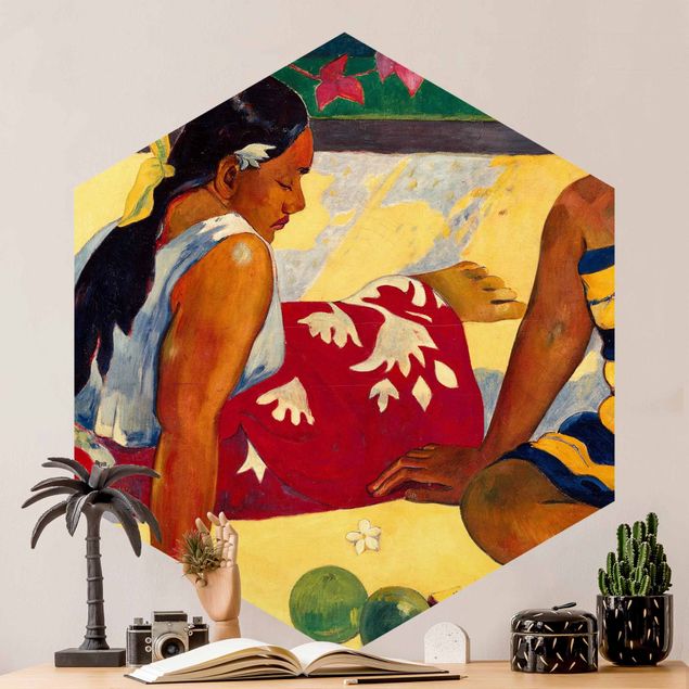 Hexagon Mustertapete selbstklebend - Paul Gauguin - Frauen von Tahiti