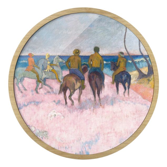 Rundes Gerahmtes Bild - Paul Gauguin - Reiter am Strand