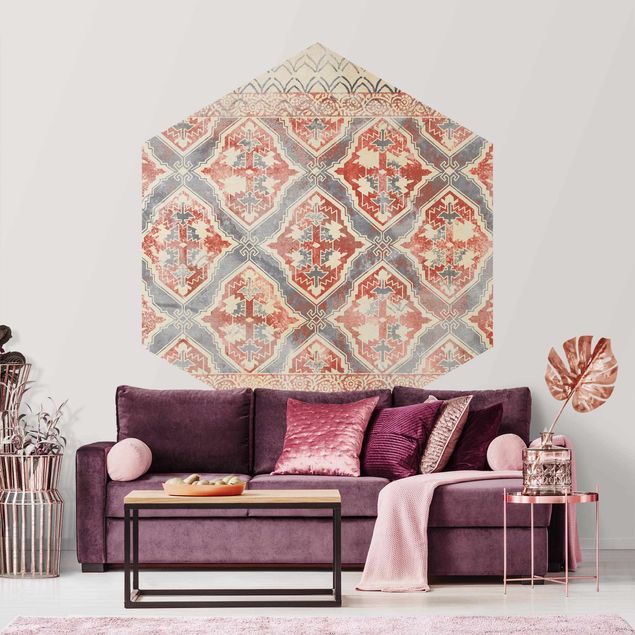 Hexagon Mustertapete selbstklebend - Persisches Vintage Muster in Indigo II