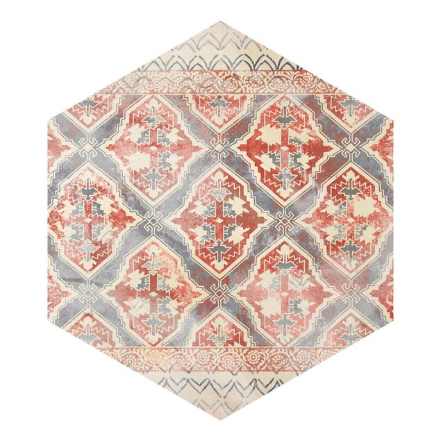 Hexagon Mustertapete selbstklebend - Persisches Vintage Muster in Indigo II