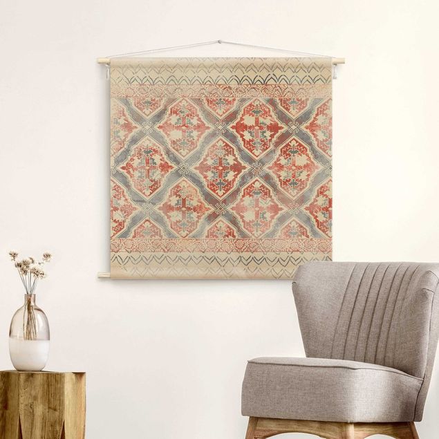 Wandbehang Stoff Persisches Vintage Muster in Indigo II