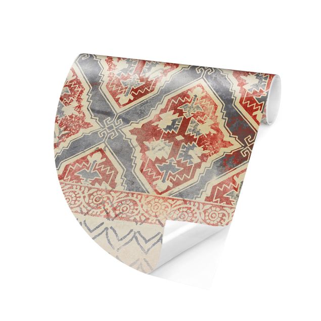 Runde Tapete selbstklebend - Persisches Vintage Muster in Indigo II