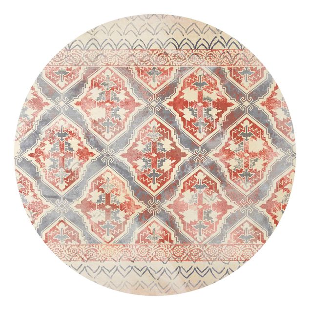 Runde Tapete selbstklebend - Persisches Vintage Muster in Indigo II