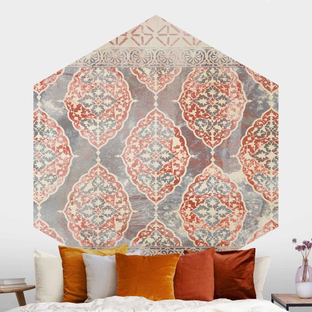 Hexagon Mustertapete selbstklebend - Persisches Vintage Muster in Indigo III