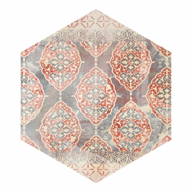Hexagon Mustertapete selbstklebend - Persisches Vintage Muster in Indigo III
