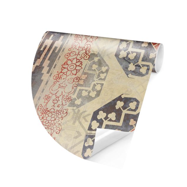 Runde Tapete selbstklebend - Persisches Vintage Muster in Indigo IV