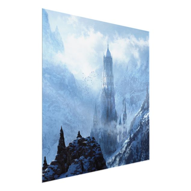 Glasbild - Phantastisches Schloss im Schnee - Quadrat