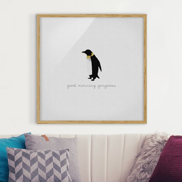 Bild mit Rahmen - Pinguin Zitat Good Morning Gorgeous - Quadrat