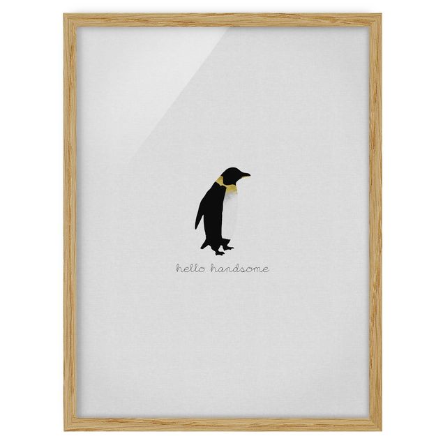 Bild mit Rahmen - Pinguin Zitat Hello Handsome - Hochformat