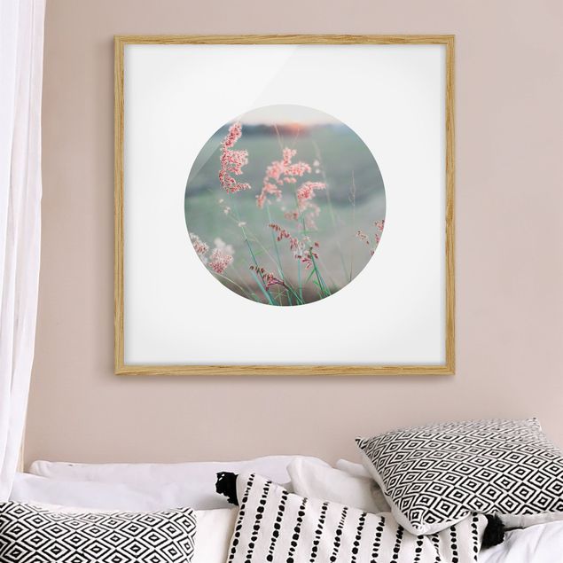 Bild mit Rahmen - Pinke Blumen im Kreis - Quadrat