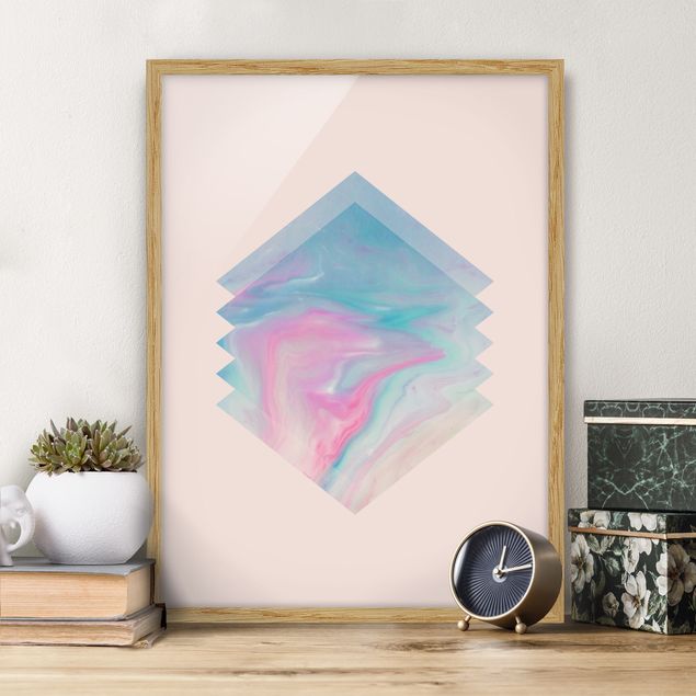 Bild mit Rahmen - Pinkes Wasser Marmor - Hochformat