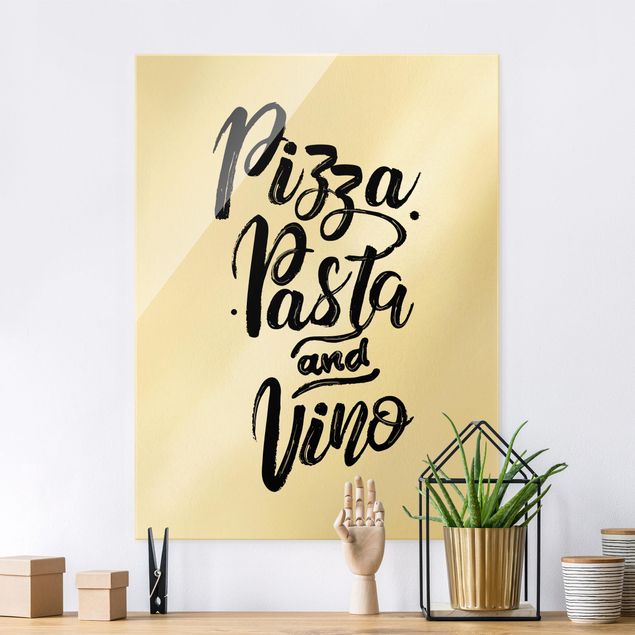 Glas Magnettafel Pizza Pasta und Vino