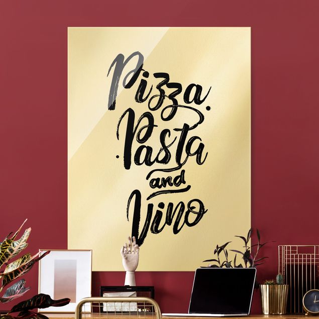 Glasbild - Pizza Pasta und Vino - Hochformat 3:4