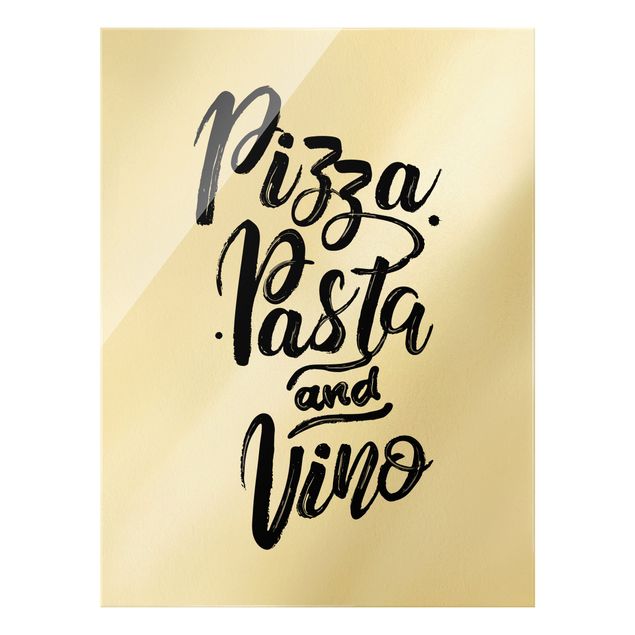 Glasbild - Pizza Pasta und Vino - Hochformat 3:4