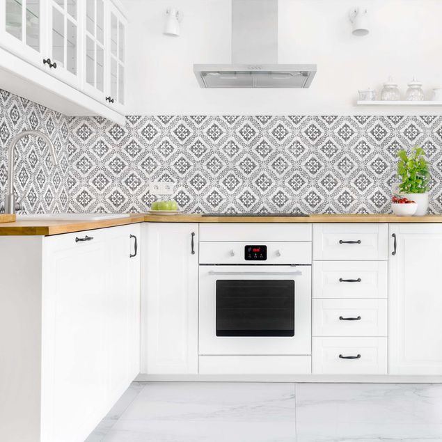 Küchenrückwand - Portugiesische Vintage Keramikfliesen - Silves Schwarz Weiß