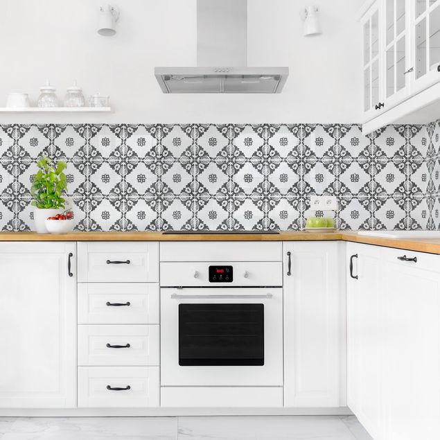 Küchenrückwand - Portugiesische Vintage Keramikfliesen - Sintra Schwarz Weiß