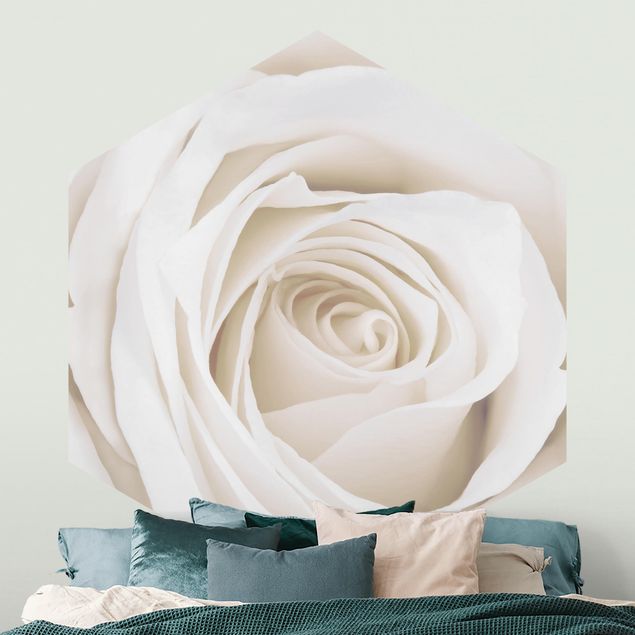 Hexagon Mustertapete selbstklebend - Pretty White Rose