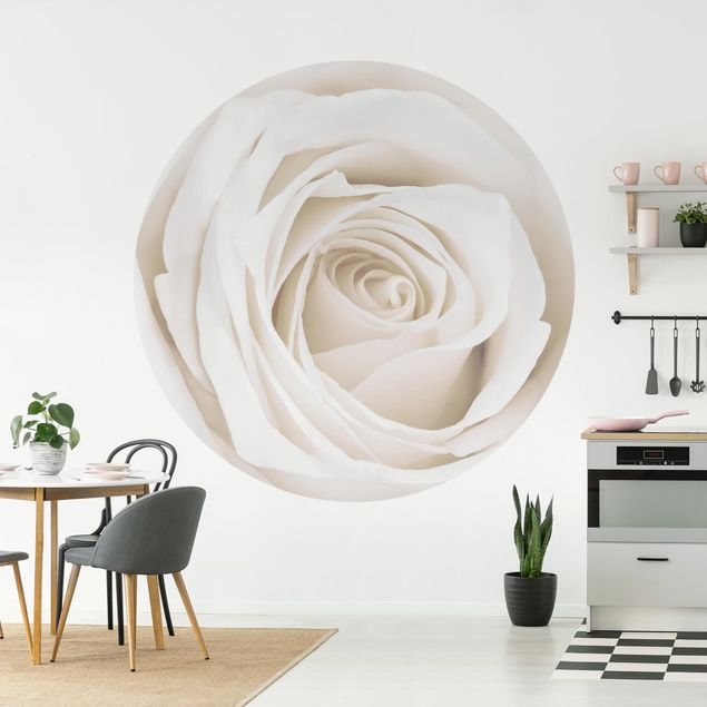 Runde Tapete selbstklebend - Pretty White Rose
